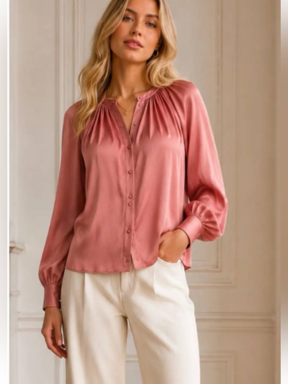 Sezane | Lealys Blouse in Rosewood Pink w/Satin finish Sz 6